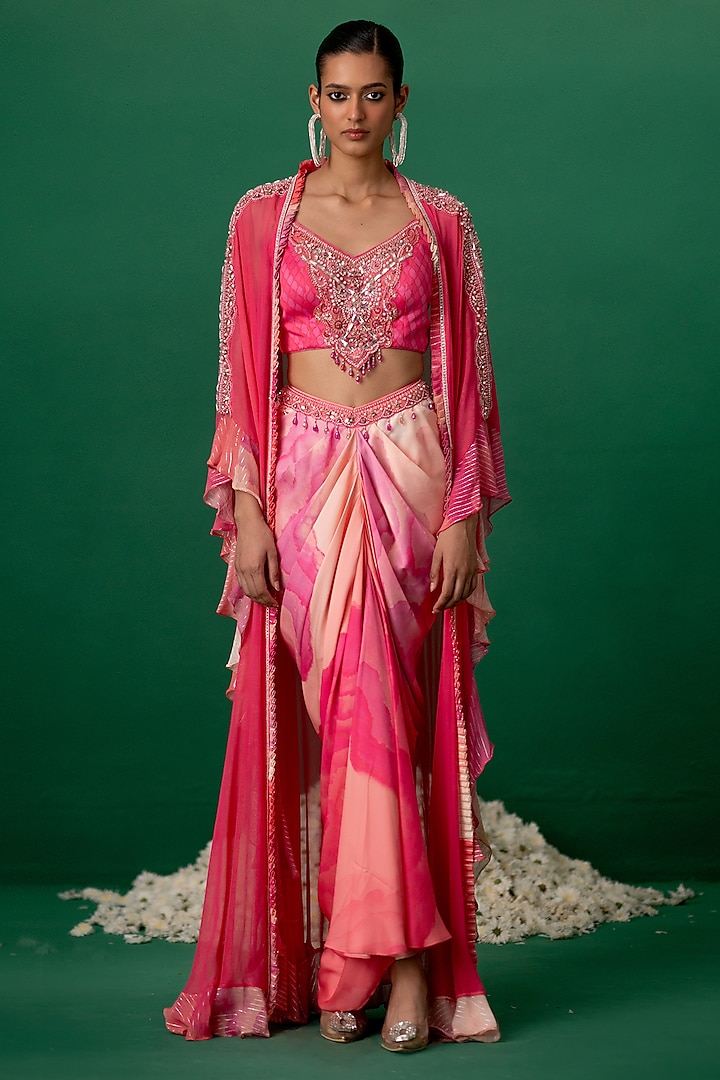 Pink Modal Satin Floral Printed Dhoti Skirt Set by Shashank Arya at Pernia's Pop Up Shop