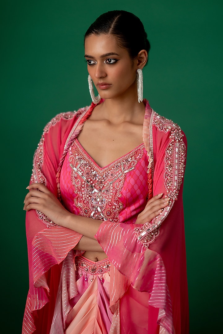Pink Modal Satin Floral Printed Dhoti Skirt Set by Shashank Arya at Pernia's Pop Up Shop