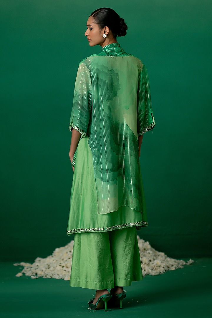 Green Chanderi & Georgette Crystal Work Kurta Set by Shashank Arya at Pernia's Pop Up Shop