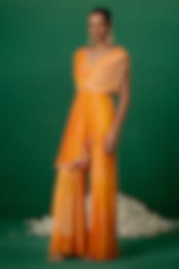 Orange Georgette Embellished & Printed Jumpsuit by Shashank Arya at Pernia's Pop Up Shop