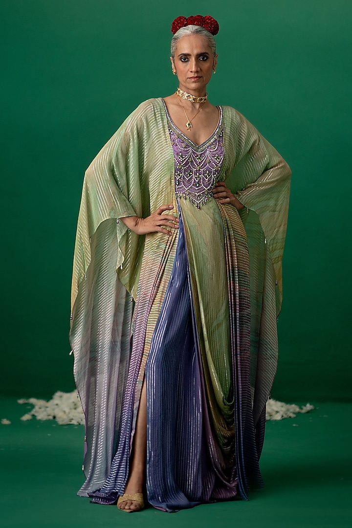 Multi-Colored Georgette Embellished & Printed Kaftan by Shashank Arya at Pernia's Pop Up Shop