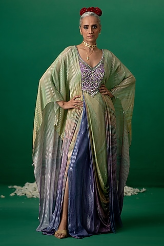 Multi-Colored Georgette Embellished & Printed Kaftan by Shashank Arya