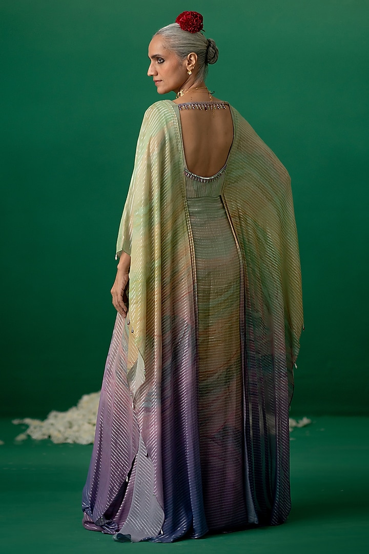 Multi-Colored Georgette Embellished & Printed Kaftan by Shashank Arya at Pernia's Pop Up Shop