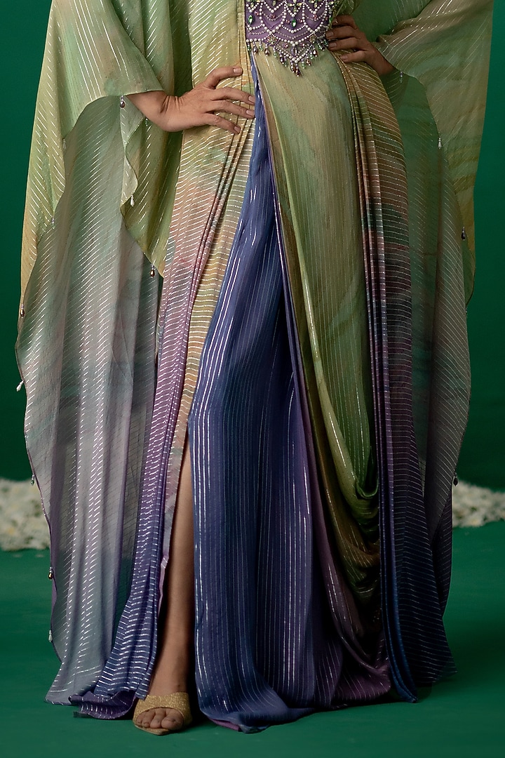 Multi-Colored Georgette Embellished & Printed Kaftan by Shashank Arya at Pernia's Pop Up Shop