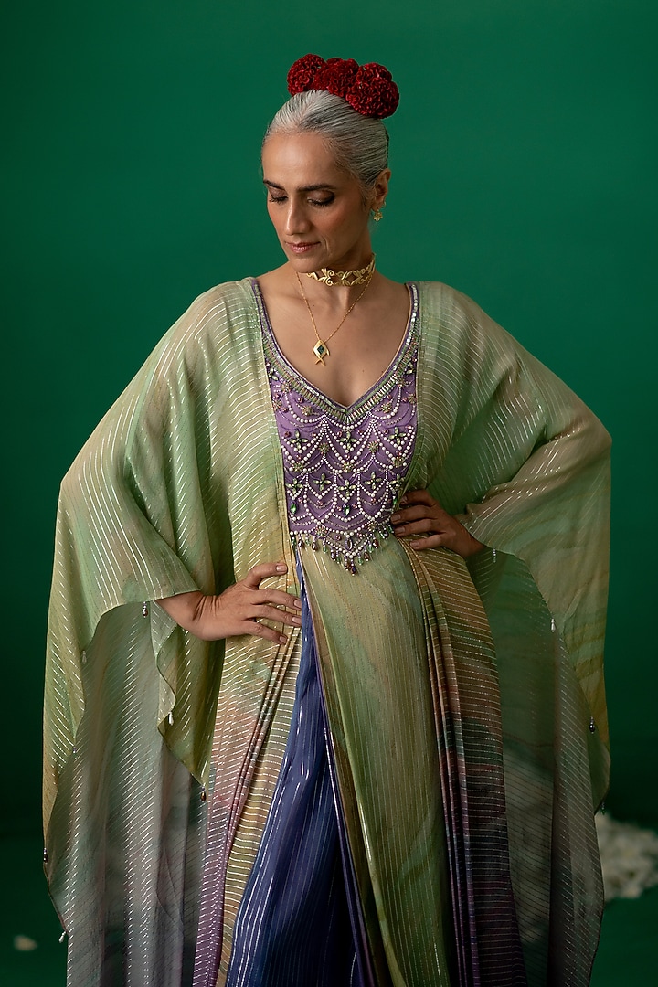 Multi-Colored Georgette Embellished & Printed Kaftan by Shashank Arya at Pernia's Pop Up Shop
