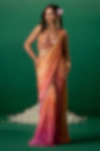 Multi-Colored Georgette Ombre Floral Printed Concept Wedding Saree Set by Shashank Arya at Pernia's Pop Up Shop