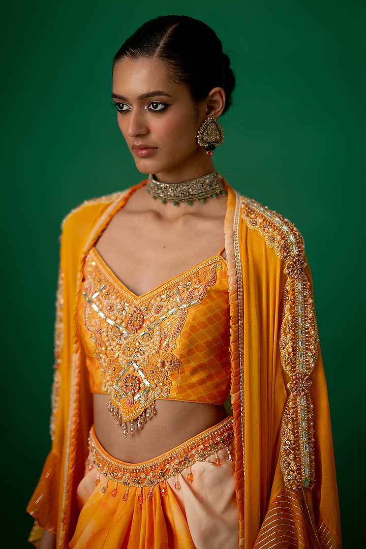 Orange Modal Satin Floral Printed Dhoti Skirt Set by Shashank Arya at Pernia's Pop Up Shop