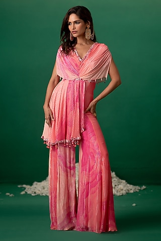 Pink Georgette Embellished & Printed Jumpsuit by Shashank Arya