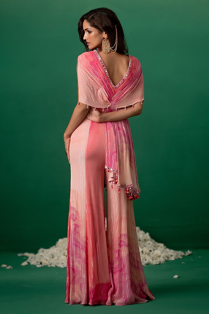 Pink Georgette Embellished & Printed Jumpsuit by Shashank Arya at Pernia's Pop Up Shop