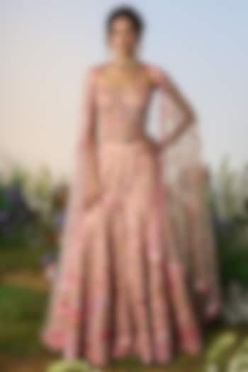 Pink Net Sequin 3D Embroidered Bridal Sharara Set by Shashank Arya at Pernia's Pop Up Shop
