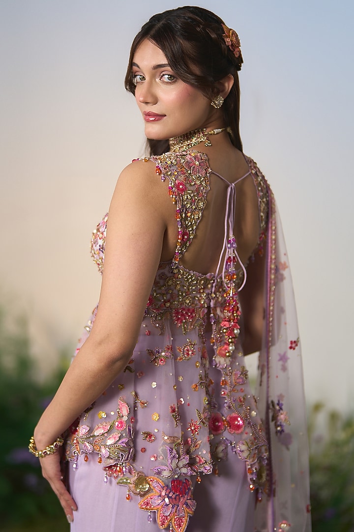 Lilac Georgette Sequin & Crystal Embroidered Bridal Sharara Set by Shashank Arya at Pernia's Pop Up Shop