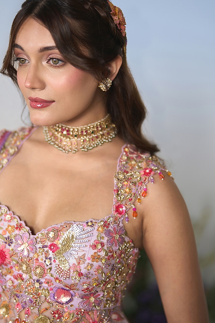 Lilac Georgette Sequin & Crystal Embroidered Bridal Sharara Set by Shashank Arya at Pernia's Pop Up Shop