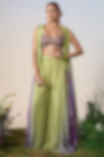 Lilac & Mint Ombre Satin Sequin & Cutdana Embroidered Wedding Sharara Set by Shashank Arya at Pernia's Pop Up Shop