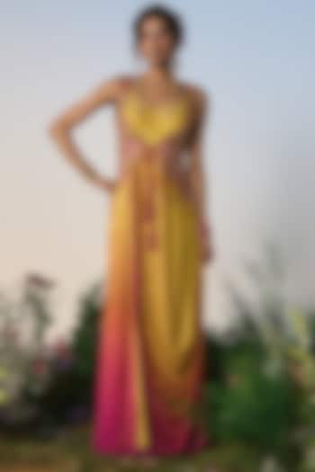 Yellow & Pink Ombre Organza Resham & Sequin Embroidered Kurta Set by Shashank Arya at Pernia's Pop Up Shop