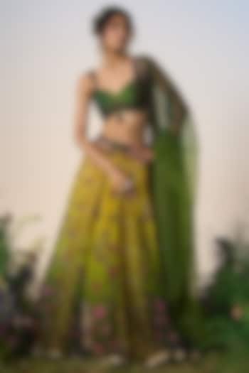 Green & Yellow Ombre Organza Embroidered Wedding Lehenga Set by Shashank Arya at Pernia's Pop Up Shop