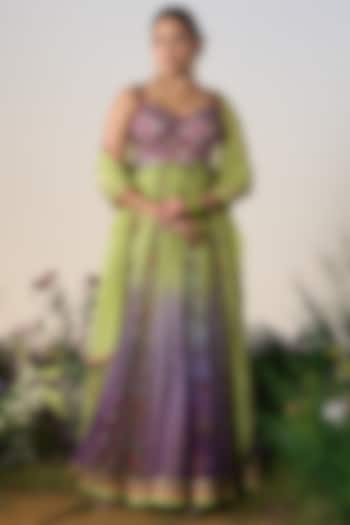 Lilac & Mint Organza Sequin & Cutdana Embroidered Bridal Anarkali Set by Shashank Arya at Pernia's Pop Up Shop