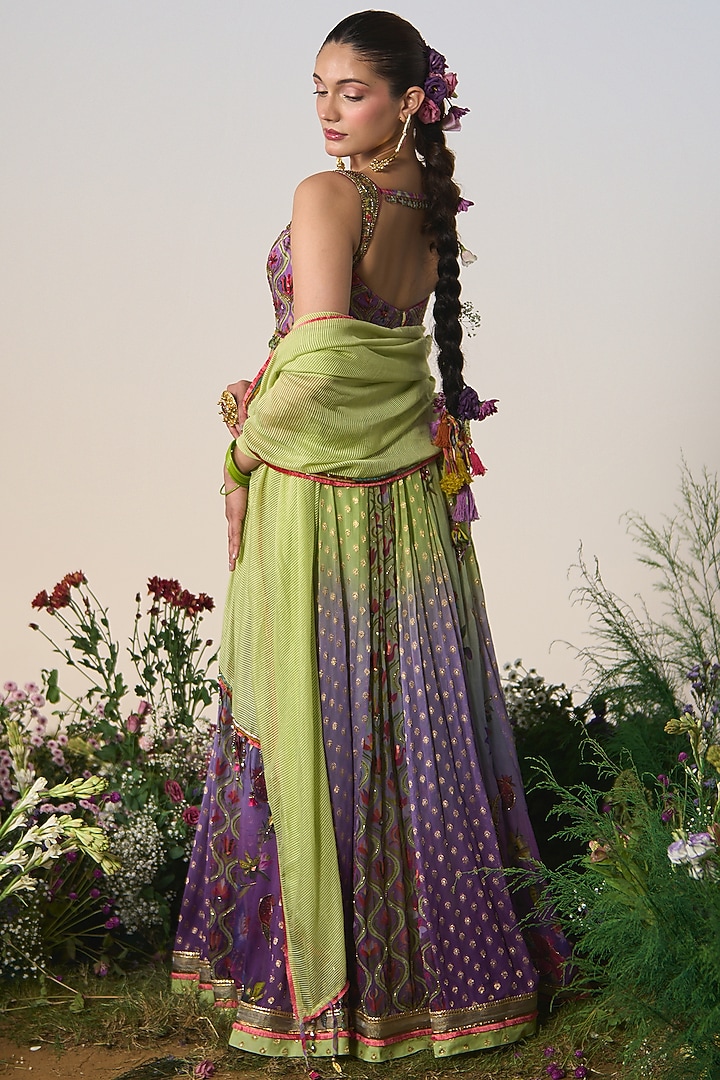 Lilac & Mint Organza Sequin & Cutdana Embroidered Bridal Anarkali Set by Shashank Arya at Pernia's Pop Up Shop