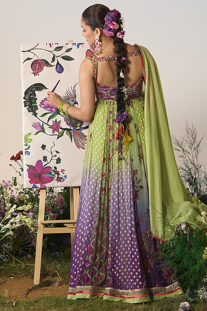 Lilac & Mint Organza Sequin & Cutdana Embroidered Bridal Anarkali Set by Shashank Arya at Pernia's Pop Up Shop