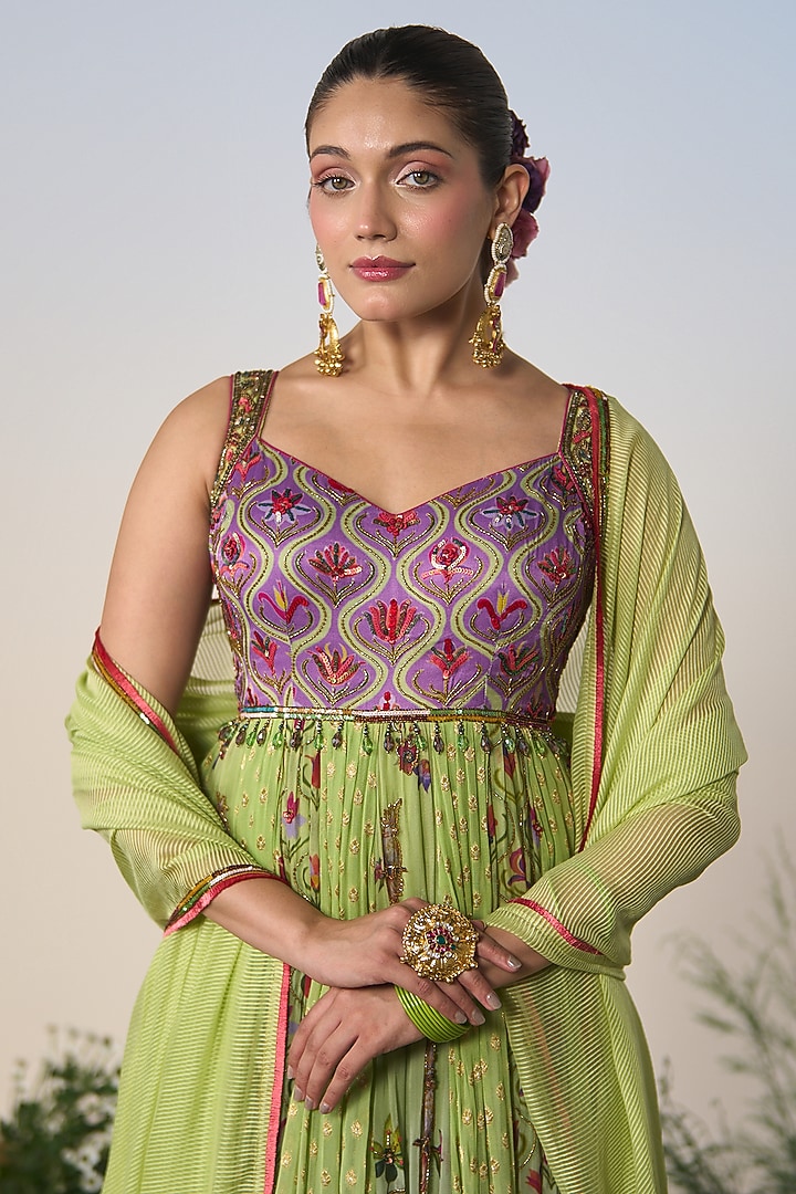Lilac & Mint Organza Sequin & Cutdana Embroidered Bridal Anarkali Set by Shashank Arya at Pernia's Pop Up Shop