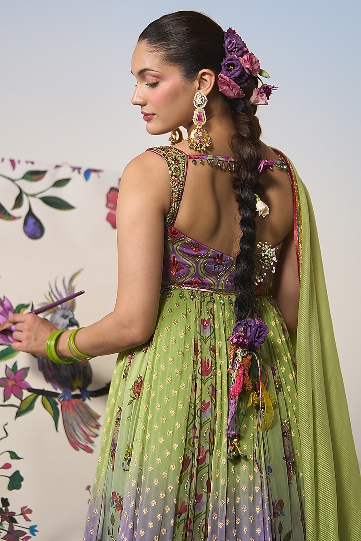 Lilac & Mint Organza Sequin & Cutdana Embroidered Bridal Anarkali Set by Shashank Arya at Pernia's Pop Up Shop