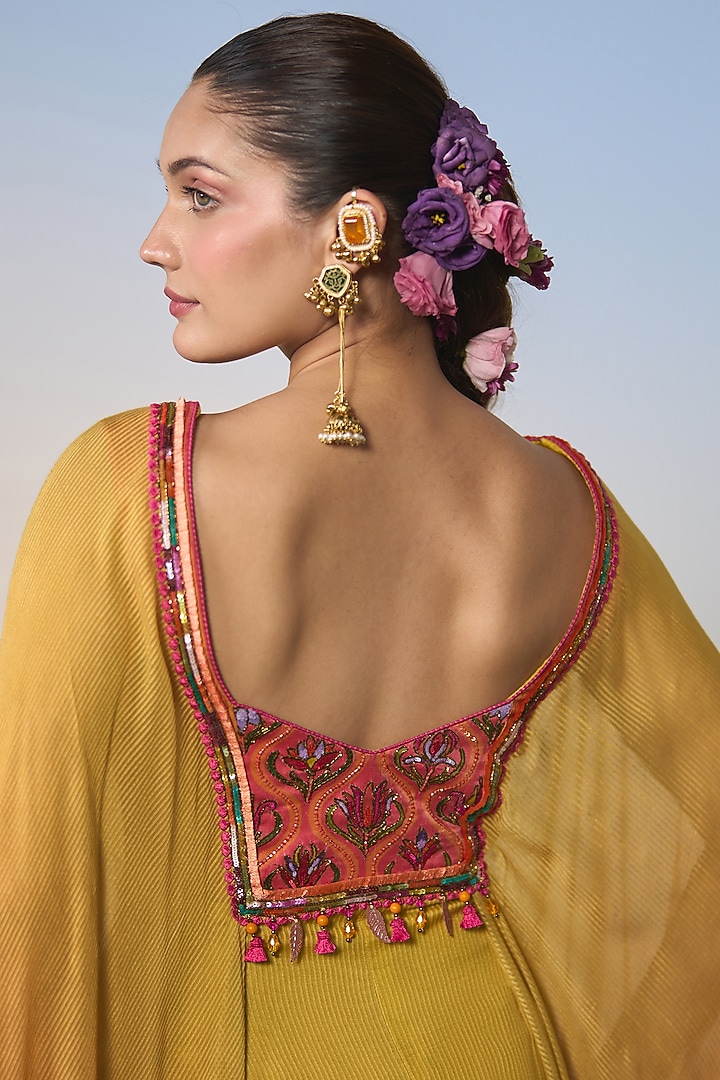 Yellow & Pink Ombre Satin & Chiffon Cutdana Embroidered Jumpsuit by Shashank Arya at Pernia's Pop Up Shop