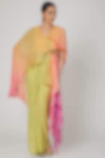 Yellow & Pink Printed Draped Kurta Set by Shashank Arya at Pernia's Pop Up Shop