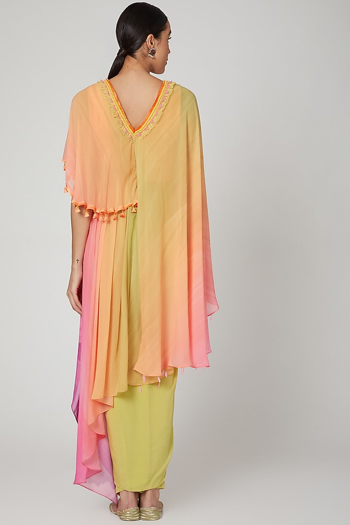 Yellow & Pink Printed Draped Kurta Set by Shashank Arya at Pernia's Pop Up Shop