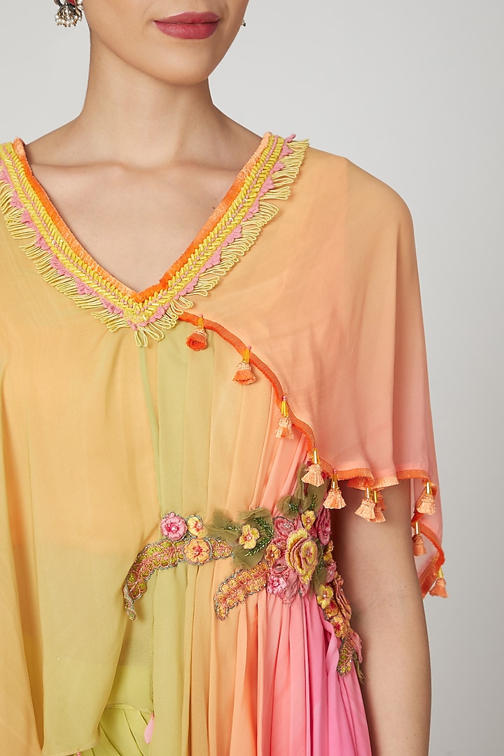 Yellow & Pink Printed Draped Kurta Set by Shashank Arya at Pernia's Pop Up Shop