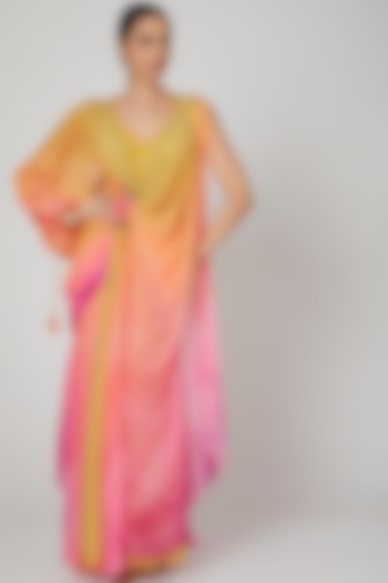 Yellow & Pink Printed Concept Wedding Saree Set by Shashank Arya at Pernia's Pop Up Shop