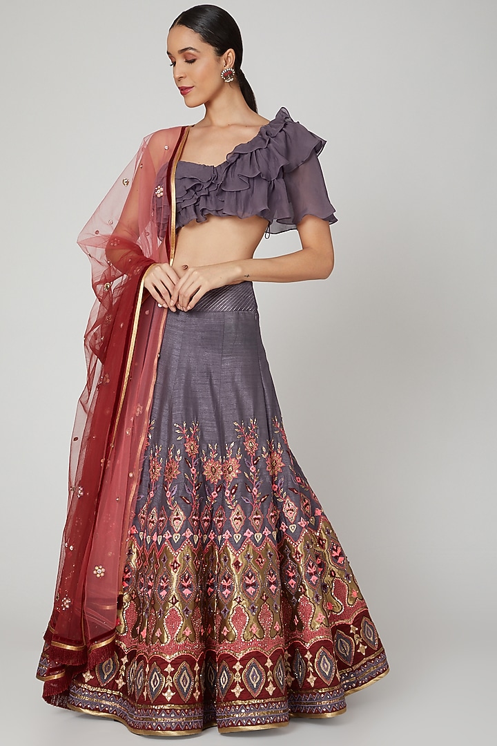 Lavender Embroidered Wedding Lehenga Set by Shashank Arya at Pernia's Pop Up Shop