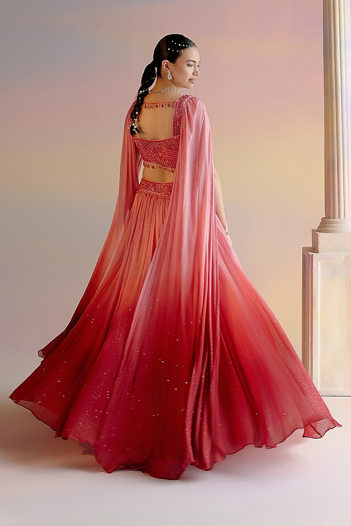 Pink Textured Sequined Georgette Kalidar Wedding Lehenga Set by Shashank Arya at Pernia's Pop Up Shop