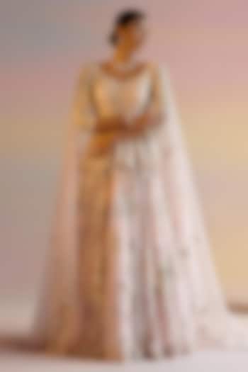 Light Pink Organza Pearl Hand Embroidered Bridal Lehenga Set by Shashank Arya at Pernia's Pop Up Shop