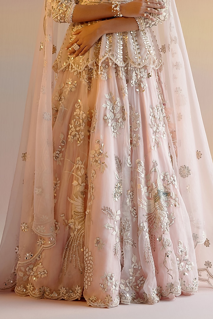 Light Pink Organza Pearl Hand Embroidered Bridal Lehenga Set by Shashank Arya at Pernia's Pop Up Shop