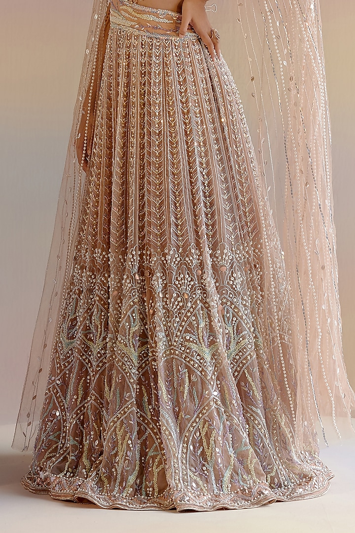 Nude Tulle & Organza Sequins Hand Embroidered Bridal Gown by Shashank Arya at Pernia's Pop Up Shop