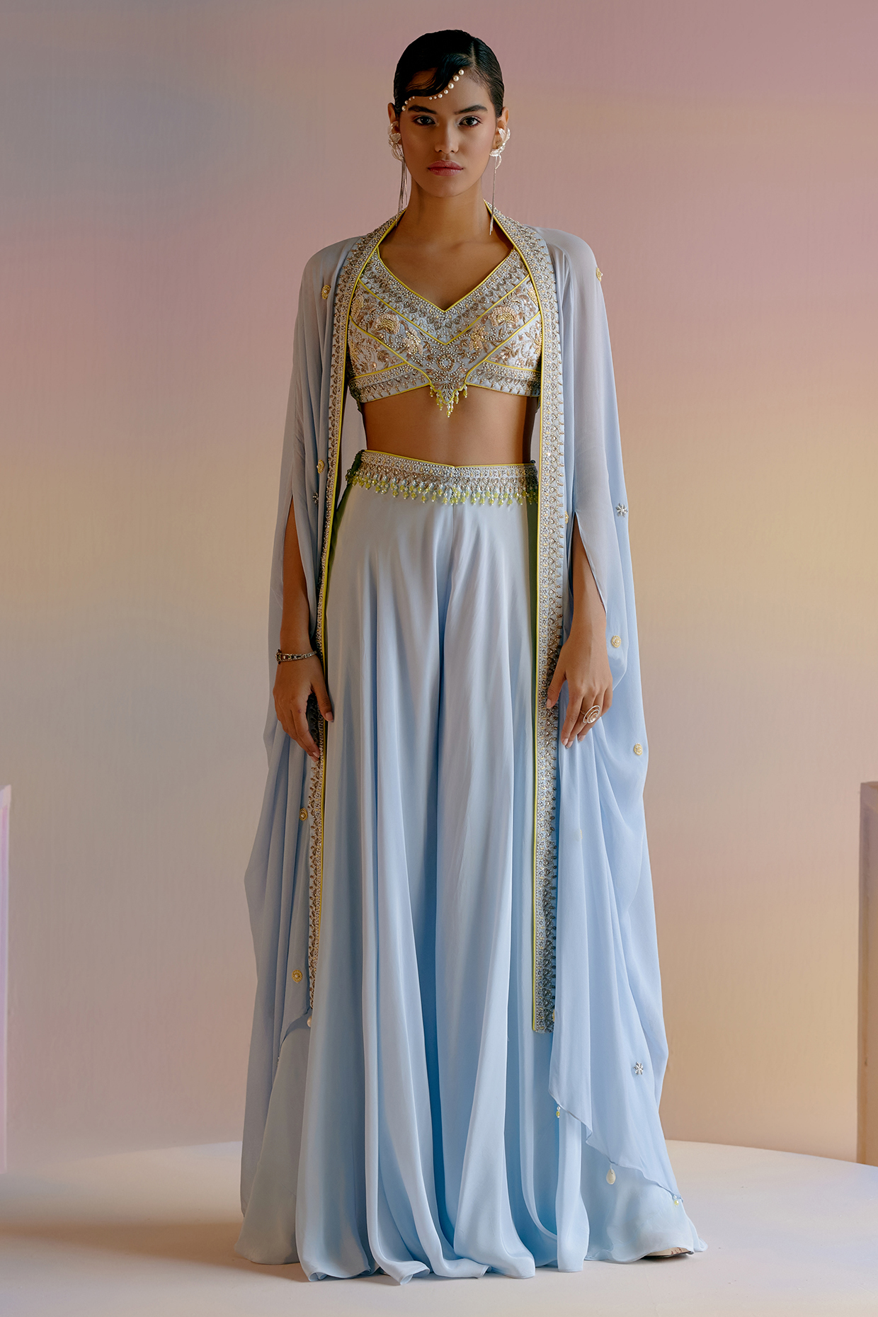 Blue Crepe Wedding Sharara Set by Shashank Arya at Pernia's Pop Up Shop