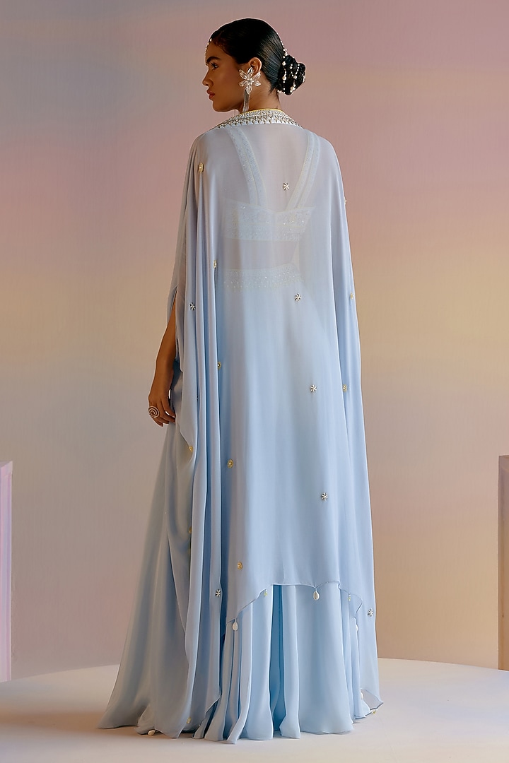 Blue Crepe Wedding Sharara Set by Shashank Arya at Pernia's Pop Up Shop