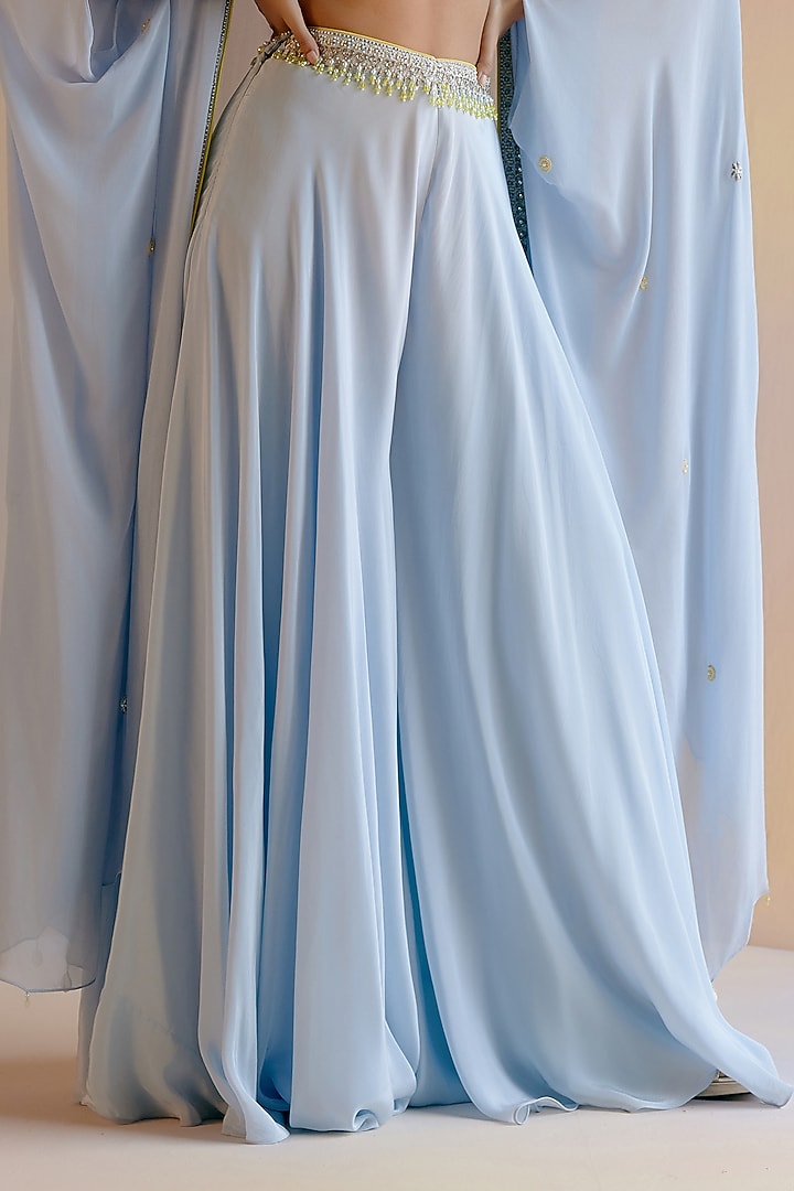 Blue Crepe Wedding Sharara Set by Shashank Arya at Pernia's Pop Up Shop