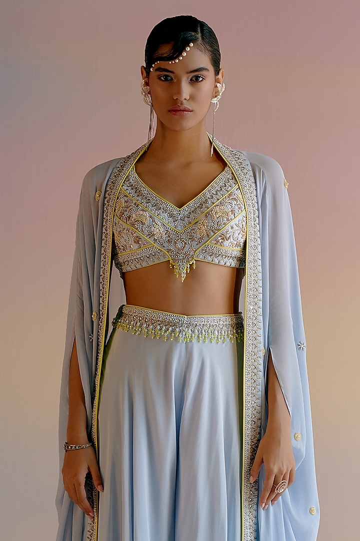 Blue Crepe Wedding Sharara Set by Shashank Arya at Pernia's Pop Up Shop