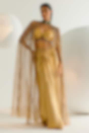 Gold Foiled Georgette Dhoti Skirt Set by Shashank Arya at Pernia's Pop Up Shop