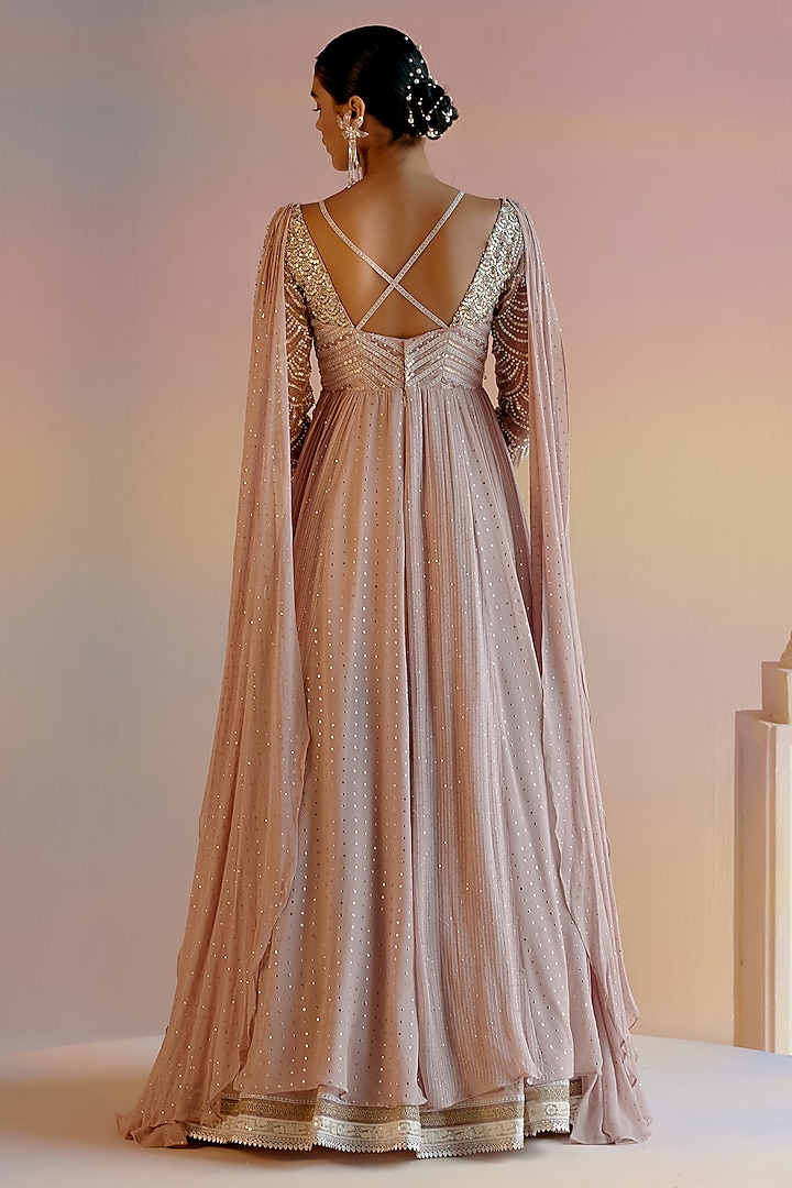 Onion Pink Sequins Georgette Hand Embroidered Wedding Anarkali by Shashank Arya at Pernia's Pop Up Shop