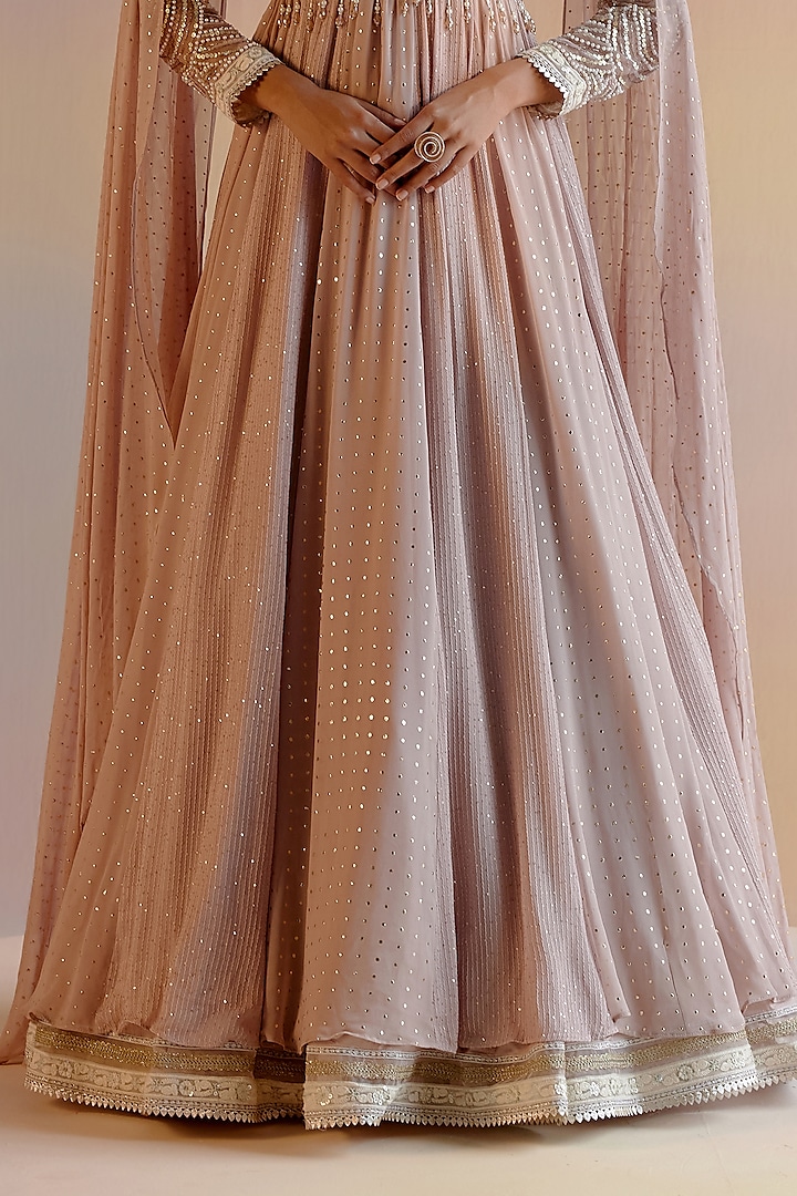 Onion Pink Sequins Georgette Hand Embroidered Wedding Anarkali by Shashank Arya at Pernia's Pop Up Shop