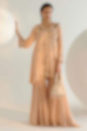 Beige Striped Georgette Wedding Sharara Set by Shashank Arya at Pernia's Pop Up Shop