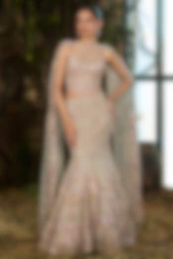 Jade Green Tulle Sequins Embroidered Fish Cut Bridal Lehenga Set by Shashank Arya at Pernia's Pop Up Shop