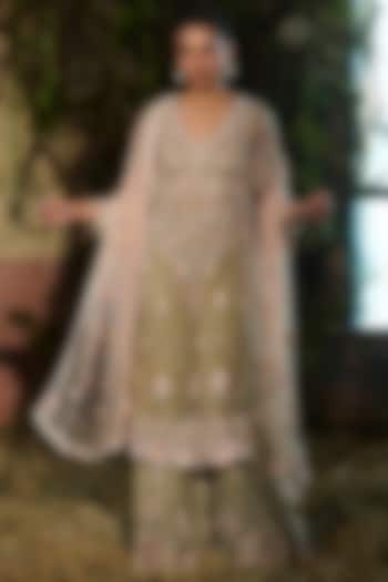 Jade Green Georgette Sequins Embroidered Bridal Sharara Set by Shashank Arya at Pernia's Pop Up Shop