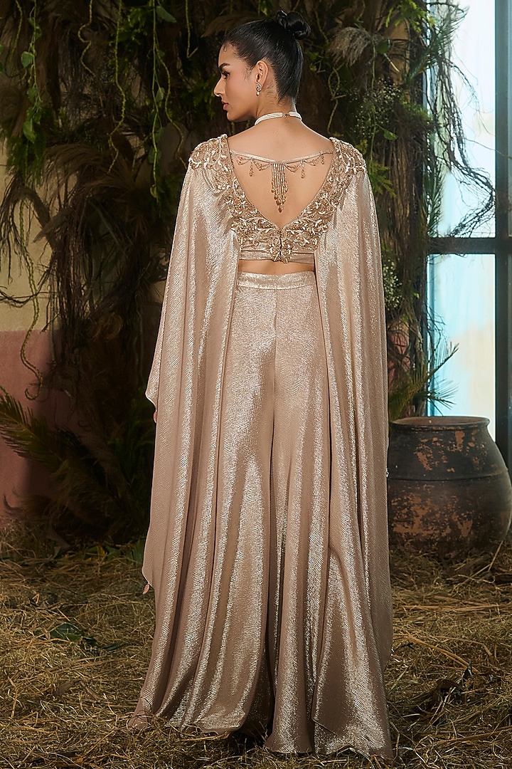 Gold Crinkle Foil Georgette Wedding Sharara Set by Shashank Arya at Pernia's Pop Up Shop
