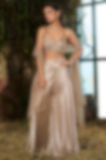 Gold Crinkled Foil Georgette Wedding Sharara Set by Shashank Arya at Pernia's Pop Up Shop