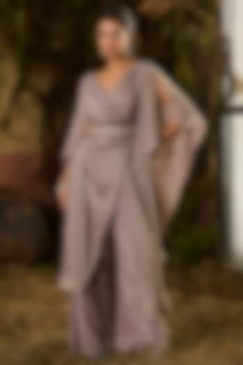 Grey Crinkled Foil Georgette Pant Set by Shashank Arya at Pernia's Pop Up Shop