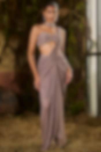 Metallic Grey Pleated Knit Embellished Wedding Saree Set by Shashank Arya at Pernia's Pop Up Shop