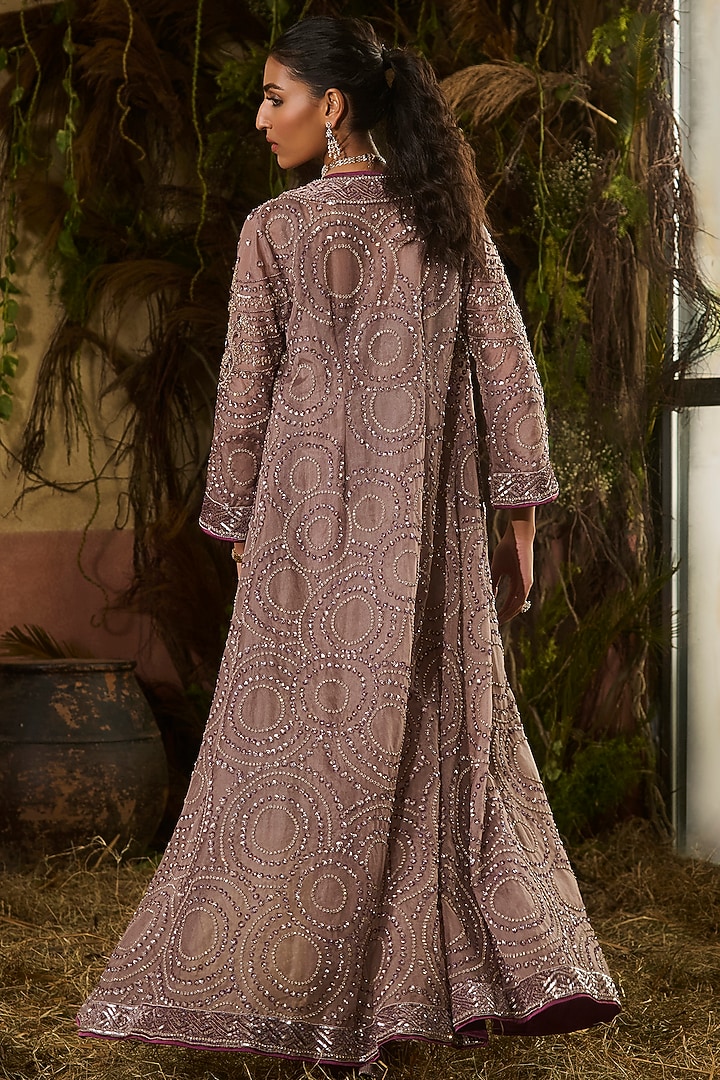 Metallic Grey Pleated Knit Draped Jacket Reception Saree Set by Shashank Arya at Pernia's Pop Up Shop