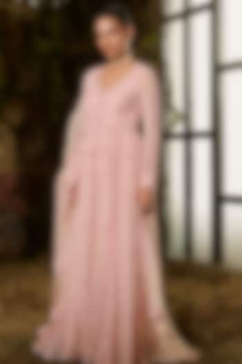 Pink Georgette Sequins Work Bridal Anarkali Set by Shashank Arya at Pernia's Pop Up Shop